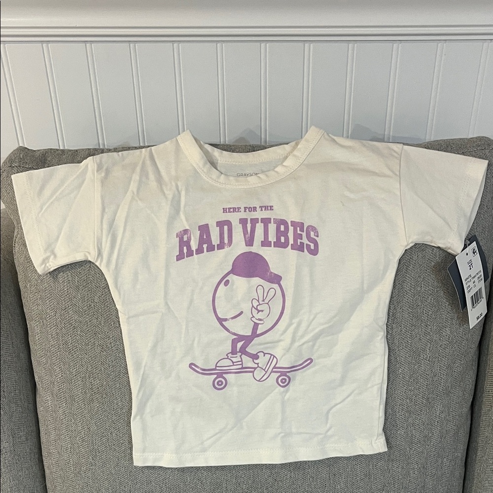 Grayson mini Hello adorable Cartoon  Kids  off White and Purple Graphic Tee